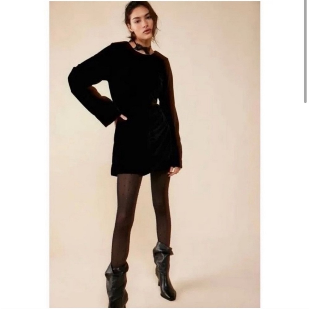 NWT Free people Chelsey velvet long sleeve mini dress open back